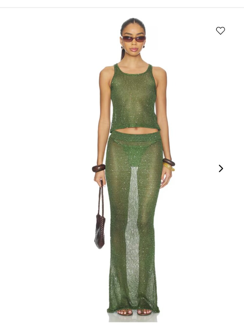 superdown Green Sheer Knit Maxi Skirt Set